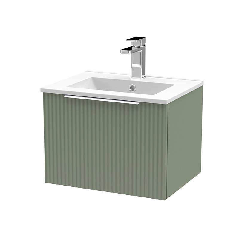 Hudson Reed Fluted Wall Hung Single Drawer 500mm Vanity Unit and Minimalist Ceramic Basin (1 size, 5 colours) - Brand New Bathrooms