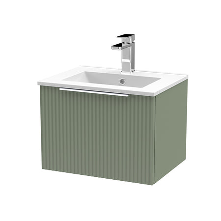 Hudson Reed Fluted Wall Hung Single Drawer 500mm Vanity Unit and Minimalist Ceramic Basin (1 size, 5 colours) - Brand New Bathrooms