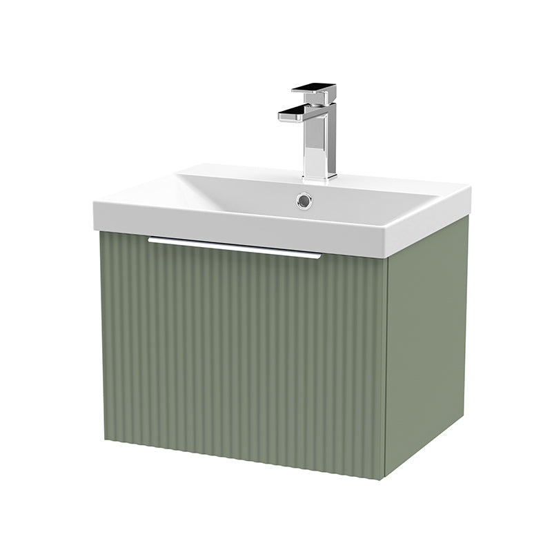 Hudson Reed Fluted Wall Hung Single Drawer 500mm Vanity Unit & Thin-Edge Ceramic Basin (1 size, 5 colours) - Brand New Bathrooms