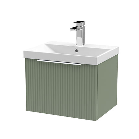 Hudson Reed Fluted Wall Hung Single Drawer 500mm Vanity Unit & Thin-Edge Ceramic Basin (1 size, 5 colours) - Brand New Bathrooms