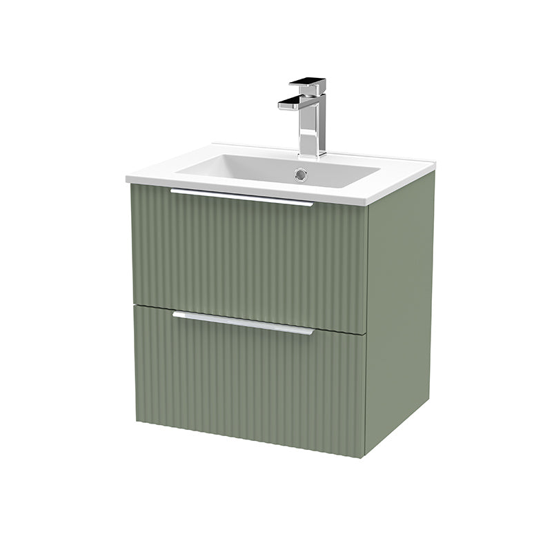 Hudson Reed Fluted Wall Hung Double Drawer 500mm Vanity & Minimalist Ceramic Basin (1 size, 5 colours) - Brand New Bathrooms