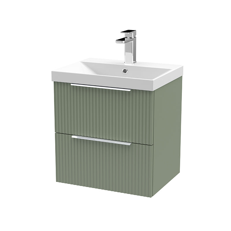 Hudson Reed Fluted Wall Hung Double Drawer 500mm Vanity & Thin-Edge Ceramic Basin (1 size, 5 colours) - Brand New Bathrooms