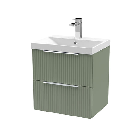 Hudson Reed Fluted Wall Hung Double Drawer 500mm Vanity & Thin-Edge Ceramic Basin (1 size, 5 colours) - Brand New Bathrooms