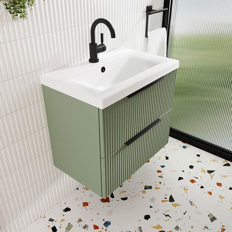 Hudson Reed Fluted Wall Hung Double Drawer 800mm Vanity and Mid-Edge Ceramic Basin (1 size, 5 colours) - Brand New Bathrooms