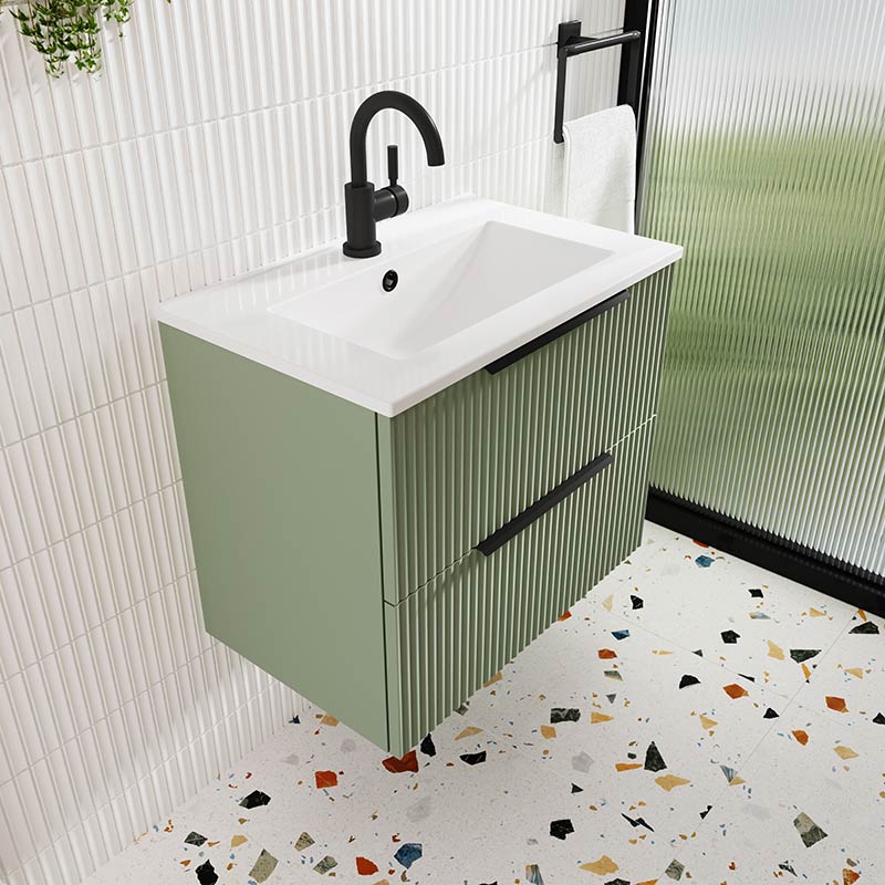 Hudson Reed Fluted Wall Hung Double Drawer 800mm Vanity and Minimalist Ceramic Basin (1 size, 5 colours) - Brand New Bathrooms