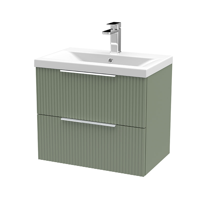Hudson Reed Fluted Wall Hung Double Drawer 600mm Vanity & Mid-Edge Ceramic Basin (1 size, 5 colours) - Brand New Bathrooms