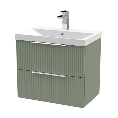Hudson Reed Fluted Wall Hung Double Drawer 600mm Vanity & Thin-Edge Ceramic Basin (1 size, 5 colours) - Brand New Bathrooms