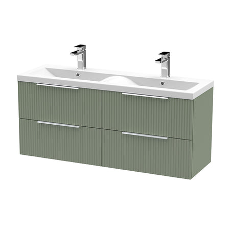 Hudson Reed Fluted Wall Hung Four Drawer 1200mm Vanity & Double Ceramic Basin (1 size, 5 colours) - Brand New Bathrooms