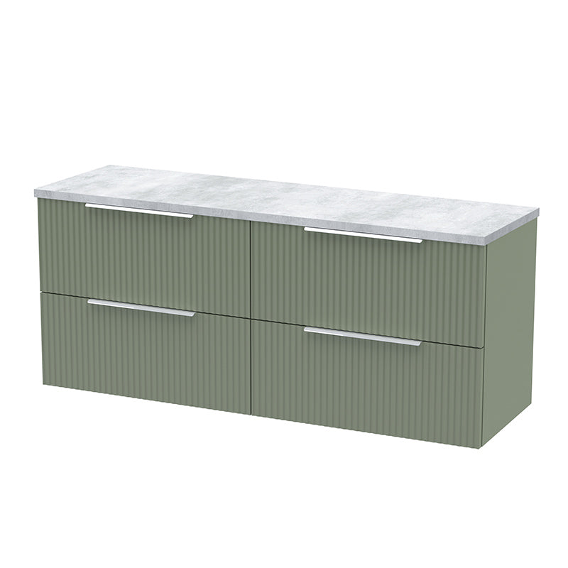 Hudson Reed Fluted Wall Hung Four Drawer 1200mm Vanity & Laminate Worktop (1 size, 5 colours) - Brand New Bathrooms