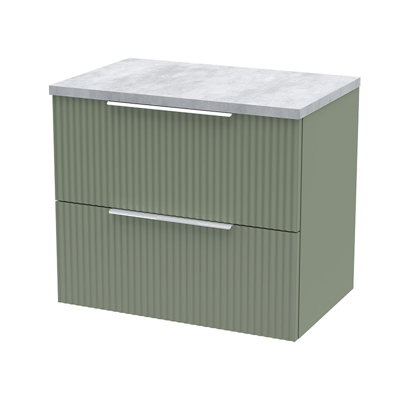 Hudson Reed Fluted Wall Hung Double Drawer 600mm Vanity and Laminate Top (1 size, 5 colours) - Brand New Bathrooms