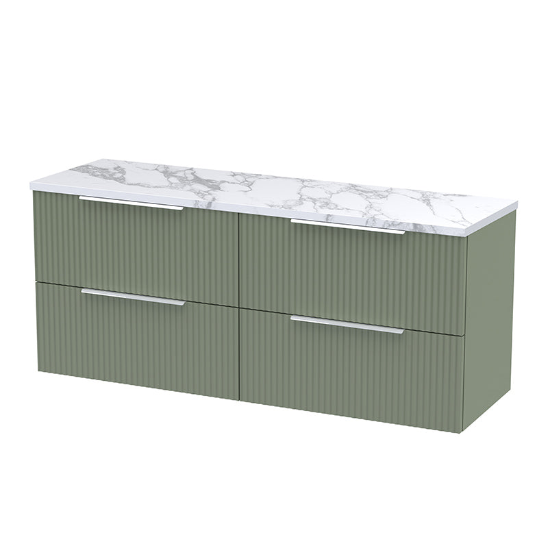 Hudson Reed Fluted Wall Hung Four Drawer 1200mm Vanity & Laminate Worktop (1 size, 5 colours) - Brand New Bathrooms