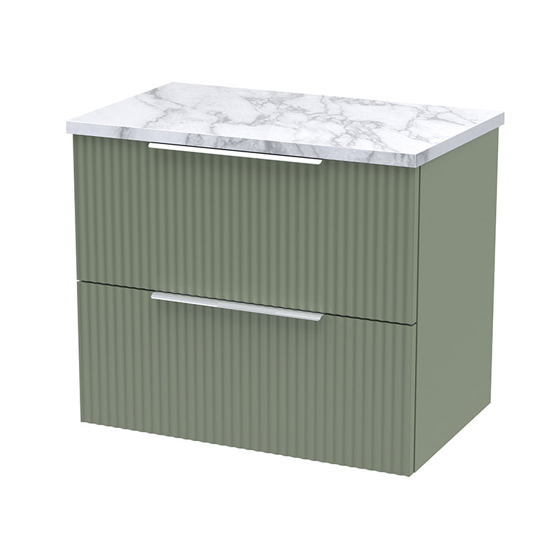 Hudson Reed Fluted Wall Hung Double Drawer 600mm Vanity & Laminate Worktop (1 size, 5 colours) - Brand New Bathrooms
