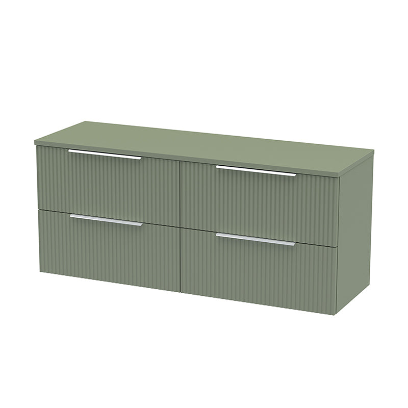 Hudson Reed Fluted Wall Hung Four Drawer 1200mm Vanity and Matching Worktop (1 size, 5 colours) - Brand New Bathrooms
