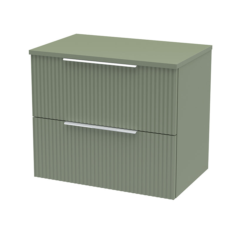 Hudson Reed Fluted Wall Hung Double Drawer 600mm Vanity and Matching Worktop (1 size, 5 colours) - Brand New Bathrooms