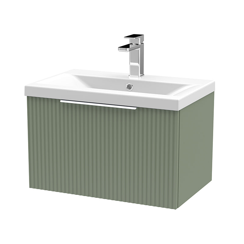 Hudson Reed Fluted Wall Hung Single Drawer 600mm Vanity and Mid-Edge Ceramic Basin (1 size, 5 colours) - Brand New Bathrooms