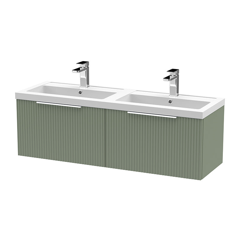 Hudson Reed Fluted Wall Hung Double Drawer 1200mm Vanity and Double Polymarble Basin (1 size, 5 colours) - Brand New Bathrooms