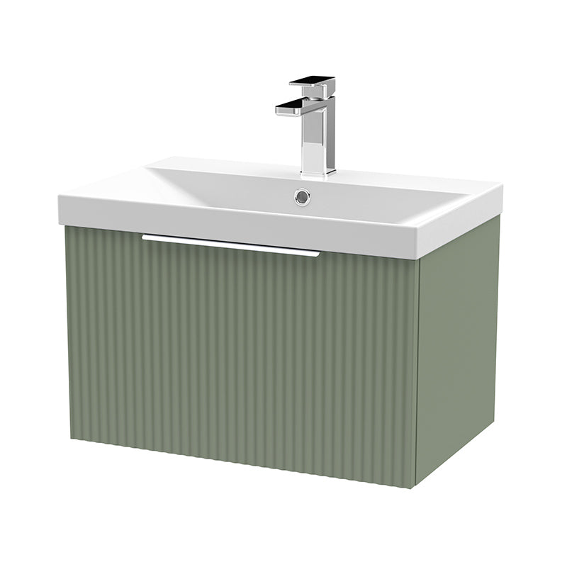 Hudson Reed Fluted Wall Hung Single Drawer 600mm Vanity and Thin-Edge Ceramic Basin (1 size, 5 colours) - Brand New Bathrooms