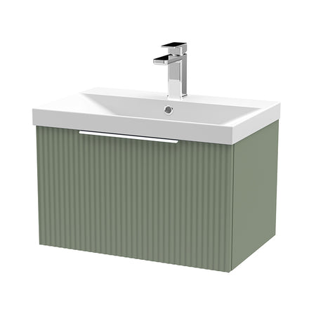 Hudson Reed Fluted Wall Hung Single Drawer 600mm Vanity and Thin-Edge Ceramic Basin (1 size, 5 colours) - Brand New Bathrooms
