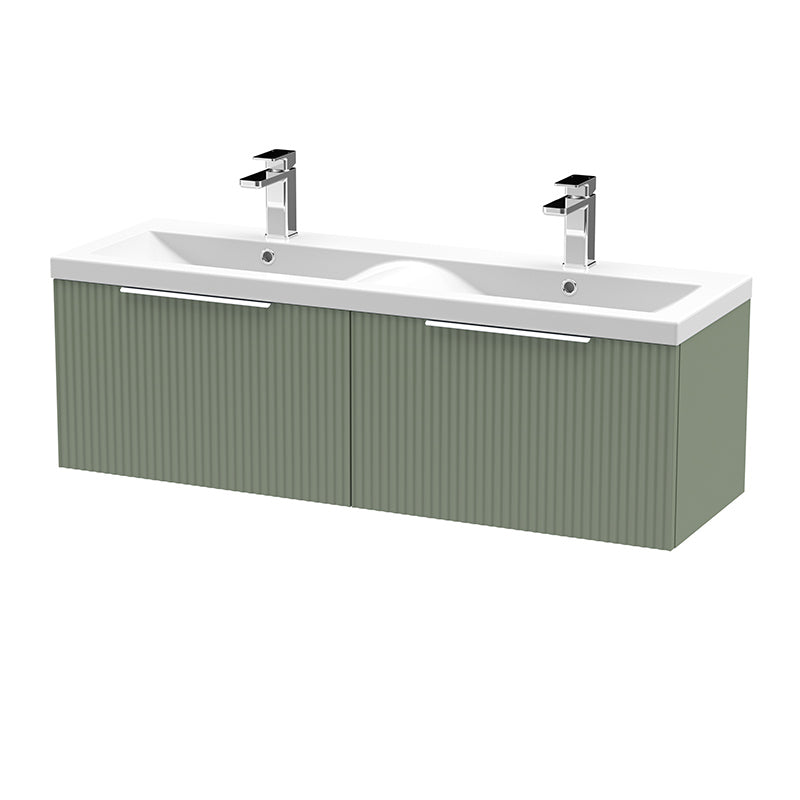 Hudson Reed Fluted Wall Hung Double Drawer 1200mm Vanity and Double Ceramic Basin (1 size, 5 colours) - Brand New Bathrooms