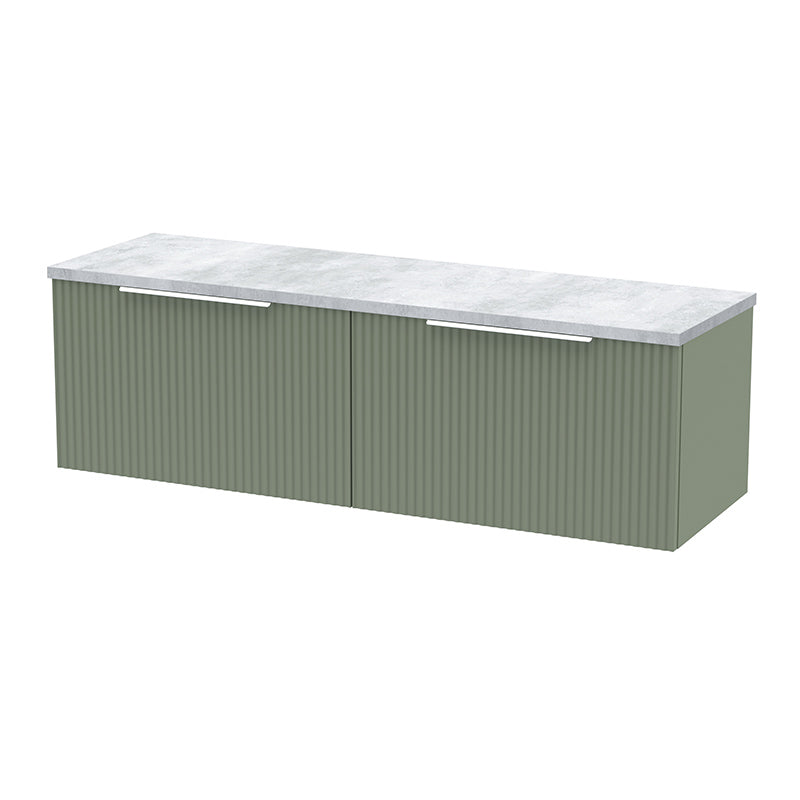 Hudson Reed Fluted Wall Hung Double Drawer 1200mm Vanity & Laminate Worktop (1 size, 5 colours) - Brand New Bathrooms