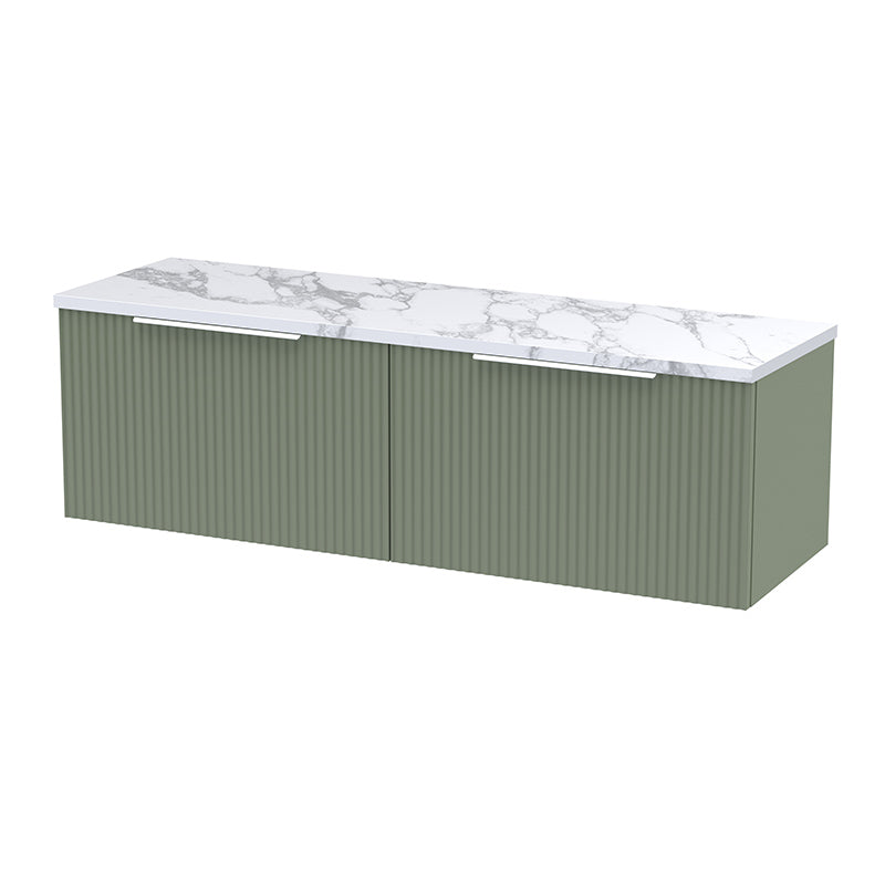 Hudson Reed Fluted Wall Hung Double Drawer 1200mm Vanity & Laminate Worktop (1 size, 5 colours) - Brand New Bathrooms