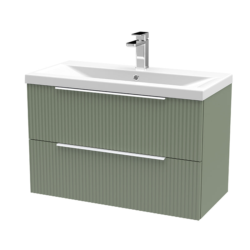 Hudson Reed Fluted Wall Hung Double Drawer 800mm Vanity and Mid-Edge Ceramic Basin (1 size, 5 colours) - Brand New Bathrooms