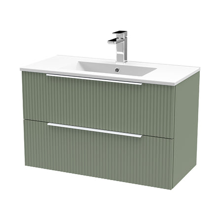 Hudson Reed Fluted Wall Hung Double Drawer 800mm Vanity and Minimalist Ceramic Basin (1 size, 5 colours) - Brand New Bathrooms