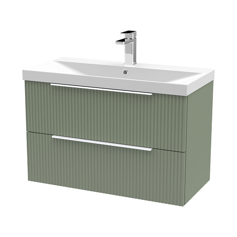 Hudson Reed Fluted Wall Hung Double Drawer 800mm Vanity and Thin-Edge Ceramic Basin (1 size, 5 colours) - Brand New Bathrooms