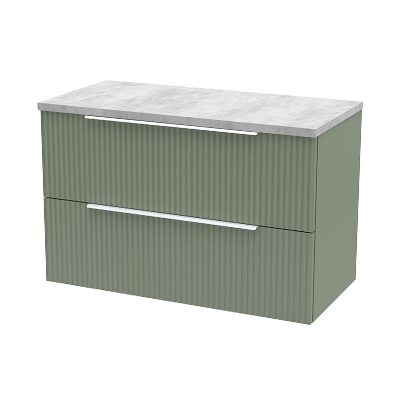 Hudson Reed Fluted Wall Hung Double Drawer 800mm Vanity and Laminate Top (1 size, 5 colours) - Brand New Bathrooms