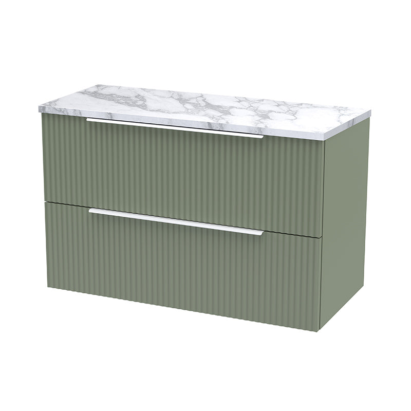 Hudson Reed Fluted Wall Hung Double Drawer 800mm Vanity & Laminate Worktop (1 size, 5 colours) - Brand New Bathrooms