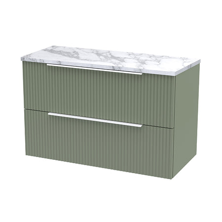 Hudson Reed Fluted Wall Hung Double Drawer 800mm Vanity & Laminate Worktop (1 size, 5 colours) - Brand New Bathrooms