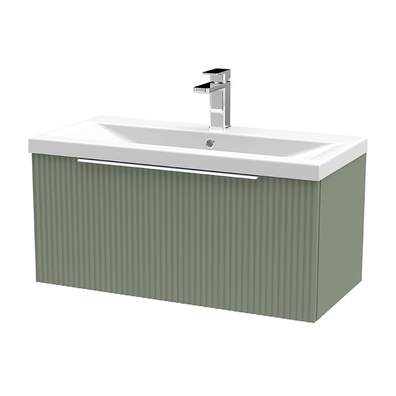 Hudson Reed Fluted Wall Hung Single Drawer 800mm Vanity and Ceramic Mid-Edge Basin (1 size, 5 colours) - Brand New Bathrooms