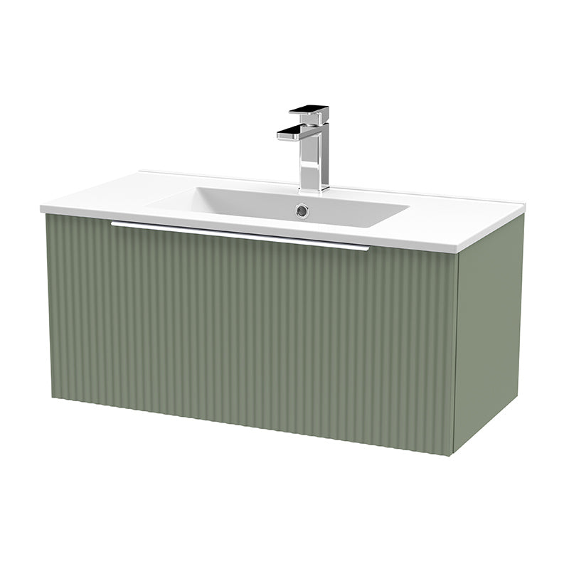Hudson Reed Fluted Wall Hung Single Drawer 800mm Vanity & Minimalist Ceramic Basin (1 size, 5 colours) - Brand New Bathrooms