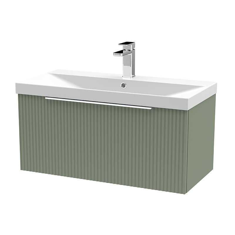 Hudson Reed Fluted Wall Hung Single Drawer 800mm Vanity and Thin-Edge Ceramic Basin (1 size, 5 colours) - Brand New Bathrooms