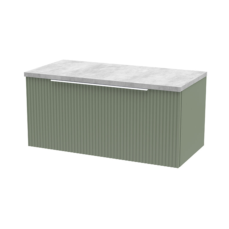 Hudson Reed Fluted Wall Hung Single Drawer 800mm Vanity and Laminate Top (1 size, 5 colours) - Brand New Bathrooms