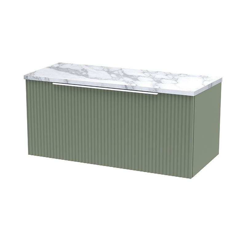 Hudson Reed Fluted Wall Hung Single Drawer 800mm Vanity & Laminate Worktop (1 size, 5 colours) - Brand New Bathrooms