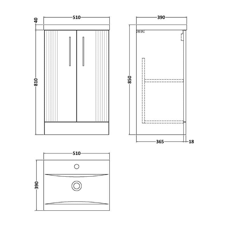 Nuie Deco Floor Standing 2 Door Vanity & Basin 1 (1 size, 5 colours) - Brand New Bathrooms