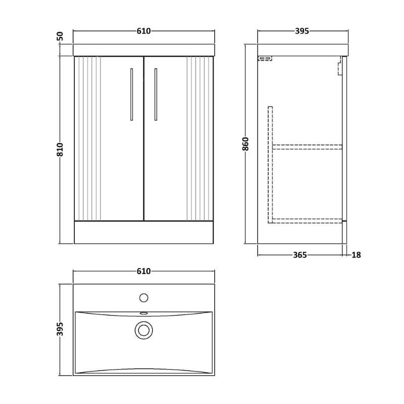 Nuie Deco Floor Standing 2-Door Vanity & Thin-Edge Basin (1 size, 5 colours) - Brand New Bathrooms