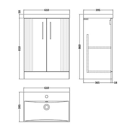 Nuie Deco Floor Standing 2-Door Vanity & Thin-Edge Basin (1 size, 5 colours) - Brand New Bathrooms
