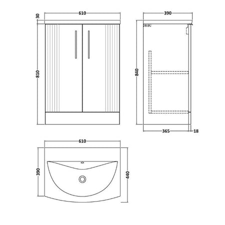 Nuie Deco Floor Standing 2-Door Vanity & Curved Basin (1 size, 5 colours) - Brand New Bathrooms