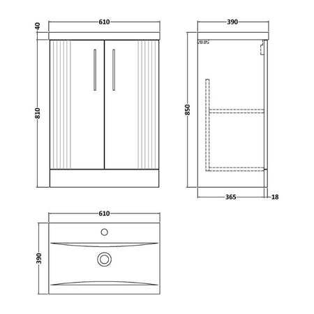 Nuie Deco Floor Standing 2-Door Vanity & Mid-Edge Basin (1 size, 5 colours) - Brand New Bathrooms