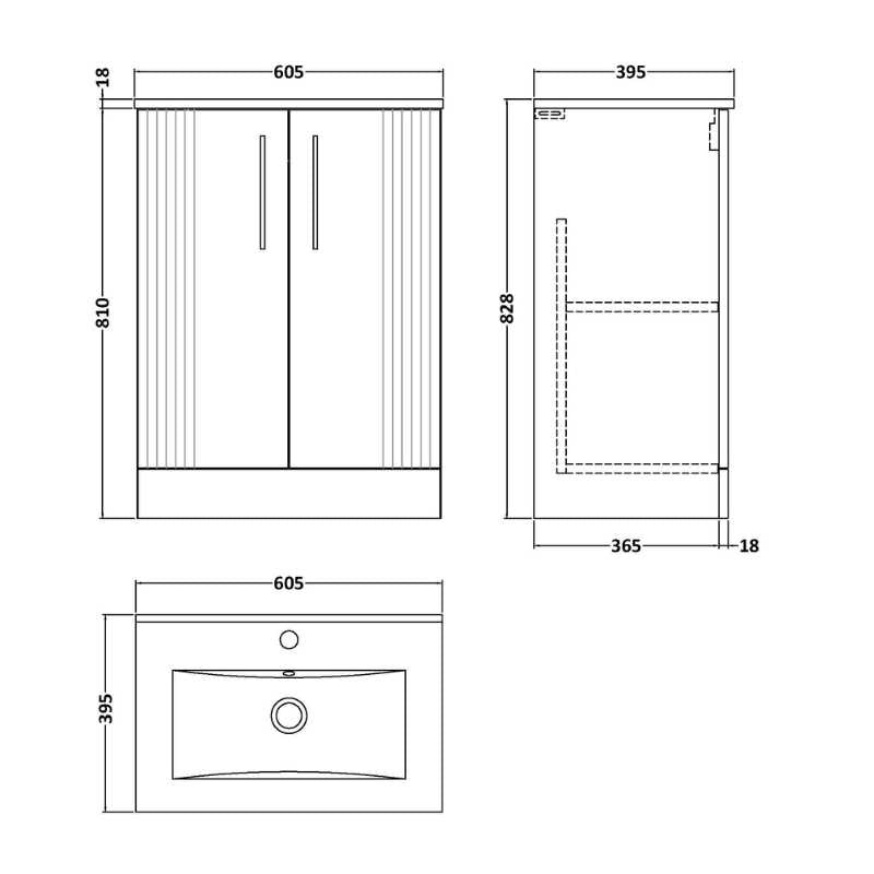 Nuie Deco Floor Standing 2-Door Vanity & Minimalist Basin (1 size, 5 colours) - Brand New Bathrooms