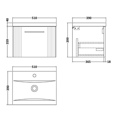 Nuie Deco Wall Hung Single Drawer Vanity & Mid-Edge Basin (1 size, 5 colours) - Brand New Bathrooms