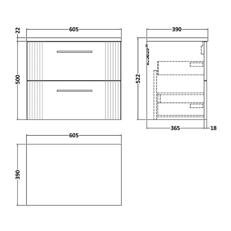 Nuie Deco Wall Hung 2-Drawer Vanity & Laminate Top (1 size, 5 colours) - Brand New Bathrooms