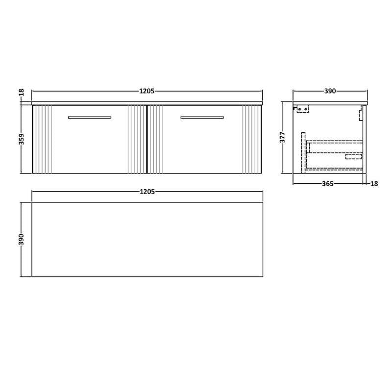 Nuie Deco Wall Hung 2-Drawer Vanity & Worktop (1 size, 5 colours) - Brand New Bathrooms