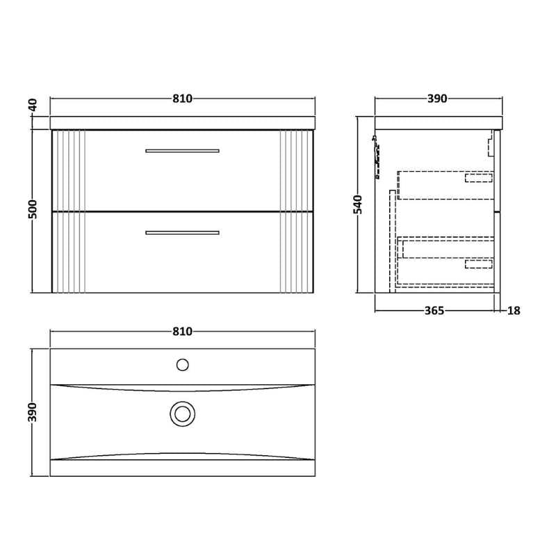 Nuie Deco Wall Hung 2-Drawer Vanity & Mid-Edge Basin (1 size, 5 colours) - Brand New Bathrooms