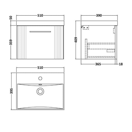 Nuie Deco Wall Hung Single Drawer Vanity & Thin-Edge Basin (1 size, 5 colours) - Brand New Bathrooms
