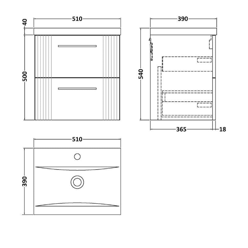 Nuie Deco Wall Hung 2-Drawer Vanity & Mid-Edge Basin (1 size, 5 colours) - Brand New Bathrooms