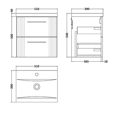 Nuie Deco Wall Hung 2-Drawer Vanity & Mid-Edge Basin (1 size, 5 colours) - Brand New Bathrooms