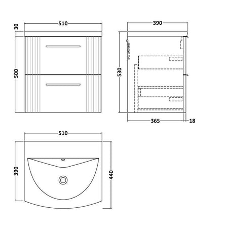 Nuie Deco Wall Hung 2-Drawer Vanity & Thin-Edge Basin (1 size, 5 colours) - Brand New Bathrooms
